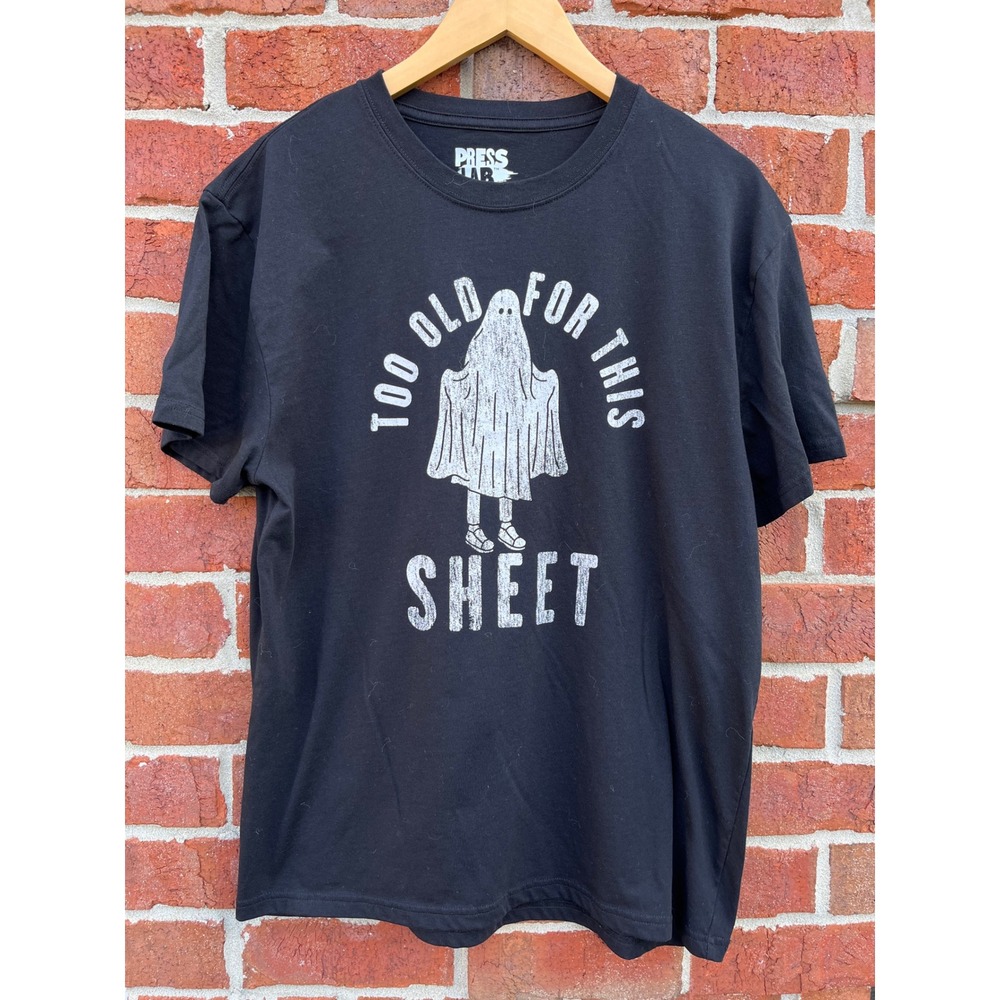 Press Lab Mens Too Old For This Sheet Ghost Graphic T-Shirt Black Large